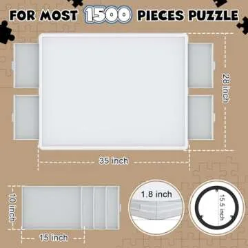 1500 Piece Rotating Puzzle Board 4 Drawers and Cover, 35"x28" Double Sided Felt Mat Portable Jigsaw Puzzle Table with Lazy Susan Spinning for Adults and Kids