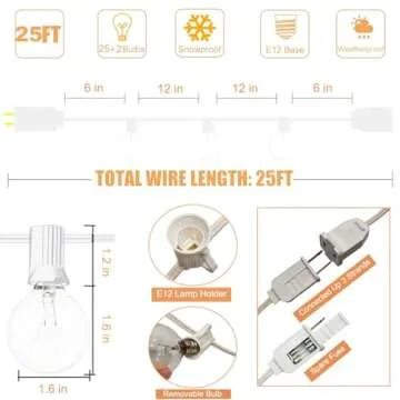 Romasaty 25FT Outdoor String Lights - Connectable G40 Globe Lights for Events