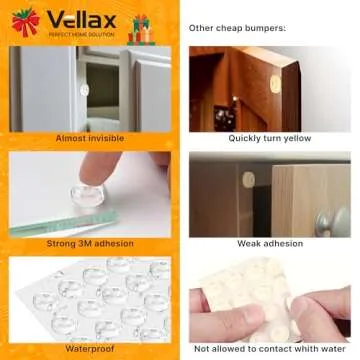 Vellax Self Adhesive Cabinet Door Bumpers - 128 pcs Sticky Silicone Clear Sound Dampening Rubber Bumpers - for Wall Protection, Kitchen Furniture, Decor, Drawer Stops