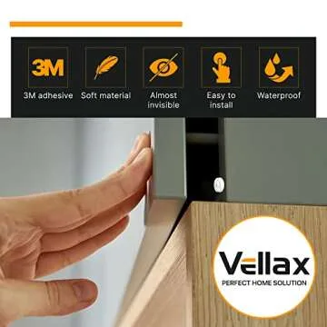 Vellax Self Adhesive Cabinet Door Bumpers - 128 pcs Sticky Silicone Clear Sound Dampening Rubber Bumpers - for Wall Protection, Kitchen Furniture, Decor, Drawer Stops