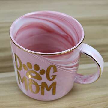 Wanpcaiy Dog Mom Mug, Dog Lover Gifts for Women, Funny Pink Ceramic Marble Coffee Mug 12.8 oz (One Size, Dog Mom Pink Mug)