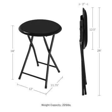 Folding Stool - Backless 18-Inch Stool with 225lb Capacity for Kitchen or Rec Room - Portable Indoor Counter Bar Stools by Lavish Home (Black)