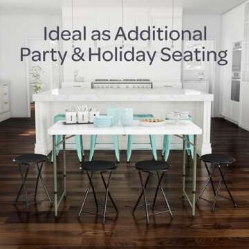 Folding Stool - Backless 18-Inch Stool with 225lb Capacity for Kitchen or Rec Room - Portable Indoor Counter Bar Stools by Lavish Home (Black)