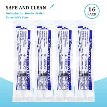 16 Pack 20ml Plastic Syringe, Large Syringes Tools for Liquid, Sterile and Individually Sealed for M...