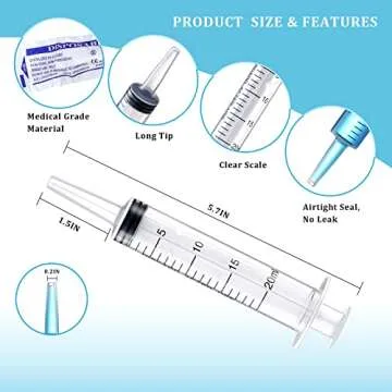 16 Pack 20ml Plastic Syringe, Large Syringes Tools for Liquid, Sterile and Individually Sealed for Measuring, Watering, Refilling, Feeding Pets, Scientific Labs, Oil or Glue Applicator