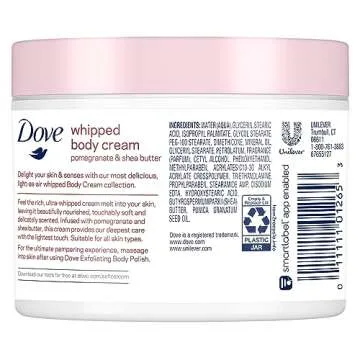 Dove Whipped Body Cream Dry Skin Moisturizer Pomegranate and Shea Butter Nourishes Deeply, 10 Oz