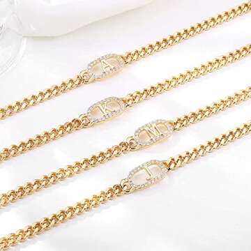 IEFWELL Gold Initial Anklets - 14K Gold Filled Cuban Link Anklets for Women (S)