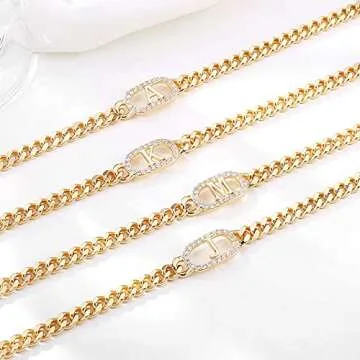 IEFWELL Gold Initial Anklets - 14K Gold Filled Cuban Link Anklets for Women (S)