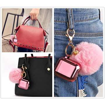 Compatible for Airpods 1 & 2 Soft TPU Cases (Front LED Visible),Doweiss Protective Cases Covers Women/Girl Luxury with Pompom Ball Keychain Compatible for Airpods Charging Case (Rose Pink)