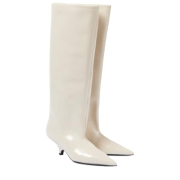 XEYANFYS Women's Glossy Knee-High Boots Pointed Toe Kitten Heel Fashionable Long Boots for Winter, E...