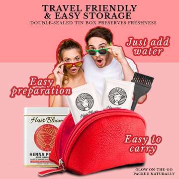 Hair Bloom | Natural Red Hair Color | Henna w/Mixed Himalayan Herbs Hair Color Powder | 12 Individual Sachets (10 gm each) | Reusable Brush & Tray Included | Shiny & Smooth Hair by Pride of India