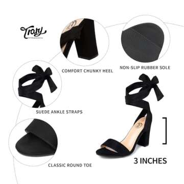 Trary Black Heels for Women, Black Strappy Heels Sandals, Lace Up Heels for Women Chunky Heel, Wrap Up Chunky Heels for Women, Black Tie Up Heels,Lace Up Sandals Women Black Herls Wide Width Heals