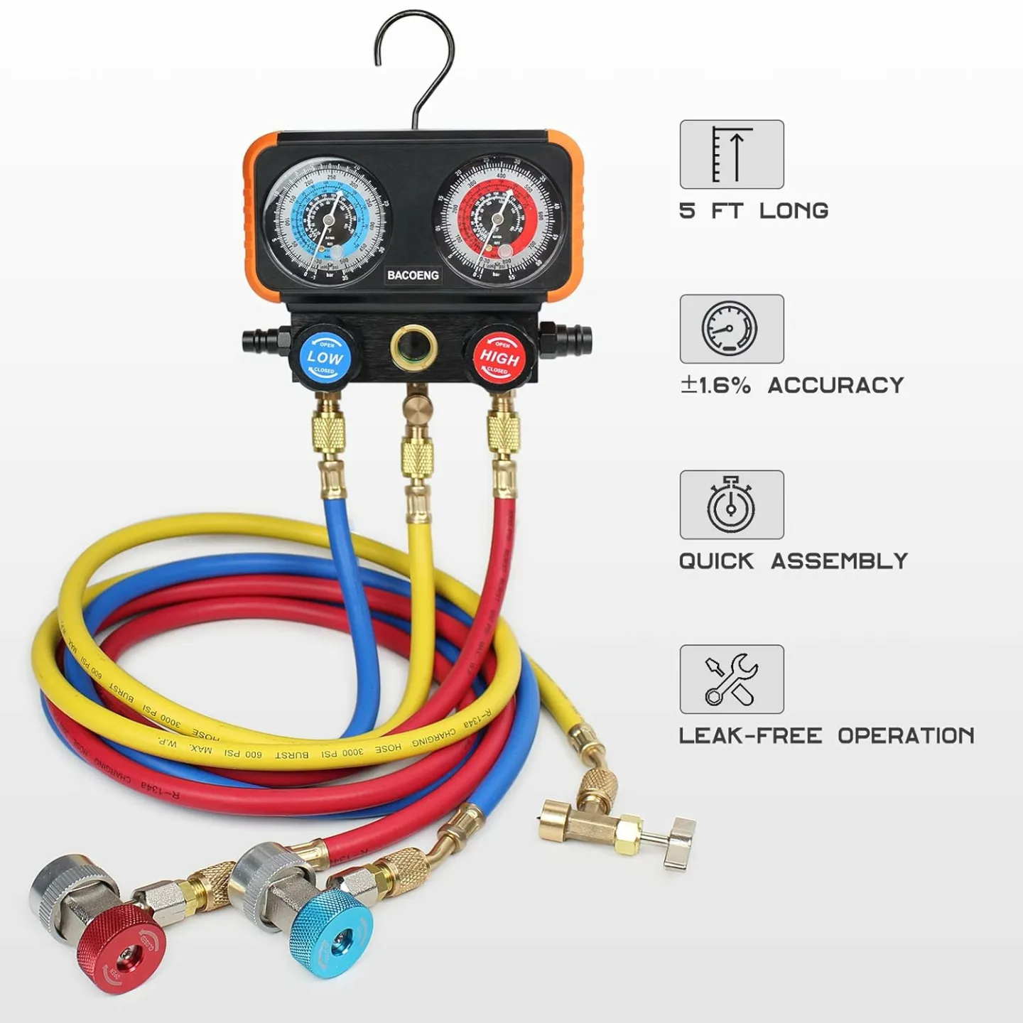BACOENG HVAC Gauges Set for AC Charging - R134A R410A