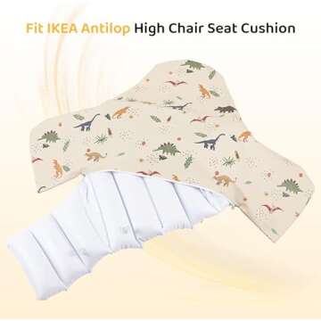 HALAA VAUVA High Chair Cushion with Cover Pad for IKEA Antilop Babies Toddlers Inflatable & Reversible Supporting Cushion Built-in Inflatable Cushion Wooden High Chair Accessories Insert Included