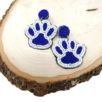 Emulily Beaded Colorful Paw Post Earrings Handmade Paw Earrings