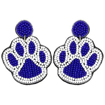 Emulily Beaded Colorful Paw Post Earrings Handmade Paw Earrings