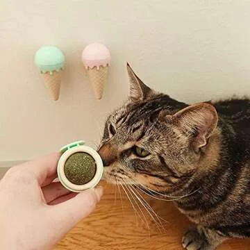 Leo's Paw Catnip Ice Cream Cone Toy 3pcs Safe & Natural Dietary Fibers That Can Reduce Stress & Anxiety, Clean Teeth & Freshen Breath, Stimulate Appetite & Promote Digestion - Pressed Catnip Ball