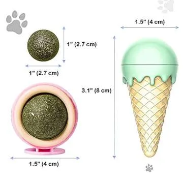 Leo's Paw Catnip Ice Cream Cone Toy 3pcs Safe & Natural Dietary Fibers That Can Reduce Stress & Anxiety, Clean Teeth & Freshen Breath, Stimulate Appetite & Promote Digestion - Pressed Catnip Ball