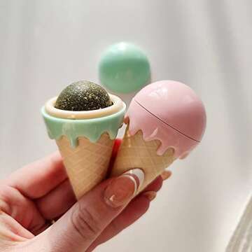 Leo's Paw Catnip Ice Cream Cone Toy 3pcs Safe & Natural Dietary Fibers That Can Reduce Stress & Anxiety, Clean Teeth & Freshen Breath, Stimulate Appetite & Promote Digestion - Pressed Catnip Ball