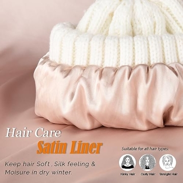 FURTALK Women's Satin Lined Knitted Beanie with Pom