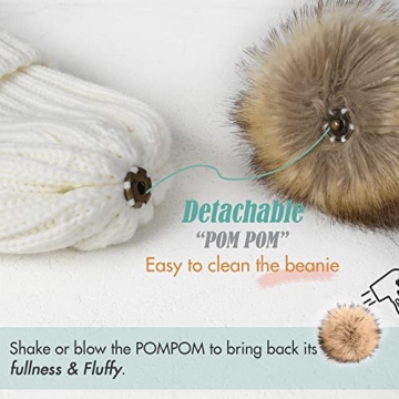 FURTALK Women's Satin Lined Knitted Beanie with Pom