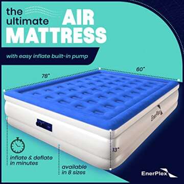 EnerPlex Dual Pump Luxury Queen Size Air Mattress Airbed with Built in Pump Raised Double High Queen...