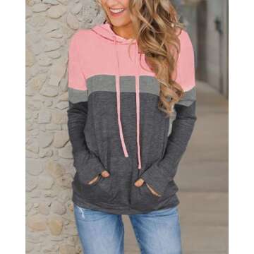 Womens Tops Ladies Tunics Casual Shirts Long Sleeve Hoodie Pullover Blouses Loose Fitting Tees Fashion Clothing Sweatshirts, Light Pink, Medium