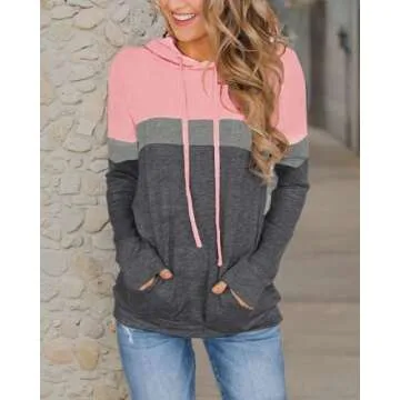 Womens Tops Ladies Tunics Casual Shirts Long Sleeve Hoodie Pullover Blouses Loose Fitting Tees Fashion Clothing Sweatshirts, Light Pink, Medium