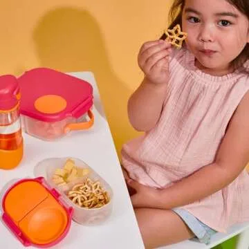 b.box Snack Box (2-pack) for Kids & Toddlers: 2 Compartment Snack Containers, Mini Bento Lunch Box. Leak Proof, BPA free, Dishwasher safe. Ages 4 months+ (s'shake + indigo rose, 12oz capacity)