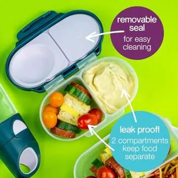 b.box Snack Box (2-pack) for Kids & Toddlers: 2 Compartment Snack Containers, Mini Bento Lunch Box. Leak Proof, BPA free, Dishwasher safe. Ages 4 months+ (s'shake + indigo rose, 12oz capacity)