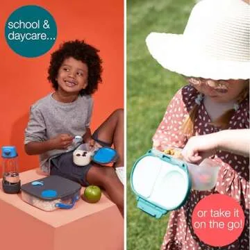 b.box Snack Box (2-pack) for Kids & Toddlers: 2 Compartment Snack Containers, Mini Bento Lunch Box. Leak Proof, BPA free, Dishwasher safe. Ages 4 months+ (s'shake + indigo rose, 12oz capacity)
