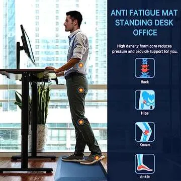 Anti Fatigue Mat Floor Kitchen Mat, FEATOL Standing Desk Mat Foam Cushioned Anti Fatigue Mats Comfort Standing Pad 9/10 Inch Thick (20" x 32", Blue)