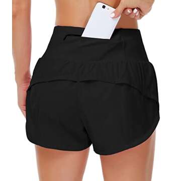 Origiwish Women's High Waisted Running Shorts with Liner Quick Dry Athletic Workout Shorts Zipper Pockets