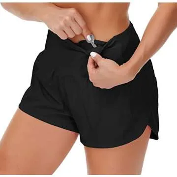 Origiwish Women's High Waisted Running Shorts with Liner Quick Dry Athletic Workout Shorts Zipper Pockets