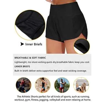 Origiwish Women's High Waisted Running Shorts with Liner Quick Dry Athletic Workout Shorts Zipper Pockets