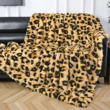 HOMORE Fluffy Leopard Blanket, Plush Cheetah Print Throw Blankets Soft Faux Fur Bed Throw for Decorative Couch Chair Sofa, Washable and Lightweight, 50" x 60" Khaki