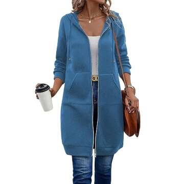 ELESOL Women's Casual Loose Zip up Long Hoodies Sweatshirt Outerwear Jacket Tunic Coat Pockets, Blue...