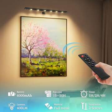 TINTINDOC 22''Wireless LED Picture Light Battery Rechargeable 6000mAh Full Metal,Painting Light for ...