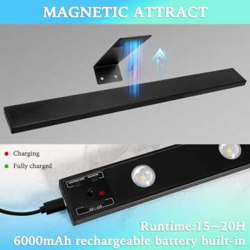 TINTINDOC 22''Wireless LED Picture Light Battery Rechargeable 6000mAh Full Metal,Painting Light for Wall with Remote Control,3 Lighting Dimmable Timer Off, Art Light for Display Wall Picture, 400LM