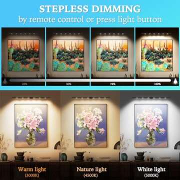 TINTINDOC 22''Wireless LED Picture Light Battery Rechargeable 6000mAh Full Metal,Painting Light for Wall with Remote Control,3 Lighting Dimmable Timer Off, Art Light for Display Wall Picture, 400LM