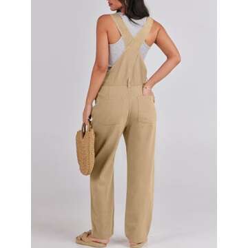ANRABESS Womens Jean Overalls Loose Fit Adjustable Strap Denim Jumpsuits Rompers Bib Overall 2025 Spring Fashion Work Outfits Khaki Large