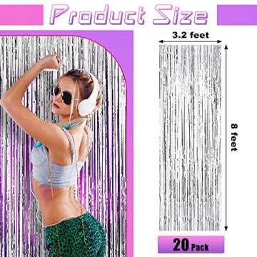 20 Pcs Foil Curtains Fringe Curtains 3.28 x 8.2 ft Metallic Tinsel Backdrop Curtains for Christmas P...