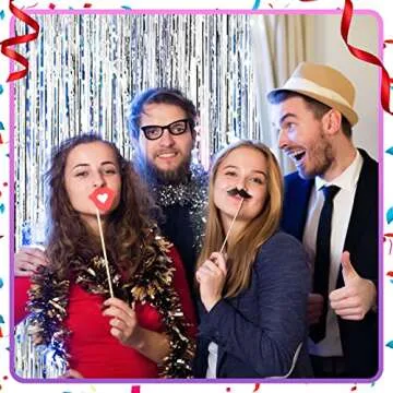 20 Pcs Foil Curtains Fringe Curtains 3.28 x 8.2 ft Metallic Tinsel Backdrop Curtains for Christmas Party 2025 New Year Photo Backdrop Wedding Baby Shower Bridal Photo Decor(Silver)