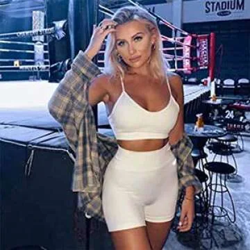 Women's Workout Outfit Set Active 2 Pieces Seamless Yoga Leggings with Paded Stretch Sports Bra Top,The Fabric is Softer and More Skin-Friendly