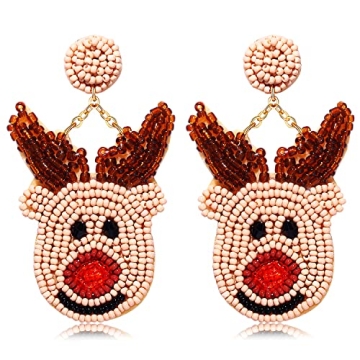 Christmas Earrings for Women Beaded Holiday Reindeer Bulb Boot Earrings Handmade Christmas Tree Drop...