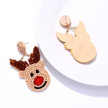 Christmas Earrings for Women Beaded Holiday Reindeer Bulb Boot Earrings Handmade Christmas Tree Drop Dangle Earrings Festive Jewelry Gifts (Reindeer)