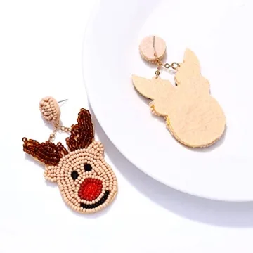 Christmas Earrings for Women Beaded Holiday Reindeer Bulb Boot Earrings Handmade Christmas Tree Drop Dangle Earrings Festive Jewelry Gifts (Reindeer)