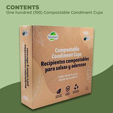 Jacent Compostable Condiment Cups with Lids, 2 oz Sauce Cups, 100 Sets per Pack: Eco-friendly for Sa...