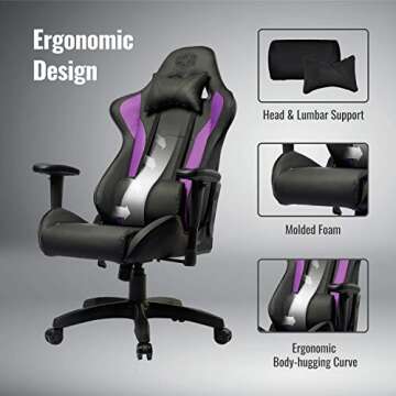 Cooler Master Caliber R1 Gaming Chair for Computer Game, Office and Racing Style Gamer, Comfy Ergonomic Reclining High Back Desk Chairs with Arms & Seat Adjustment Lumbar Support PU Leather, Purple