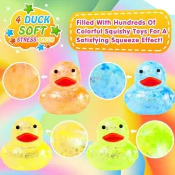 28Pack Valentines Day Gifts Cards with Rubber Ducks Stress Balls, Valentines Day Cards for Kids Boys Girls School Classroom, Bulk Valentines Gift Exchange Squishy Toys for Party Favors Supplies